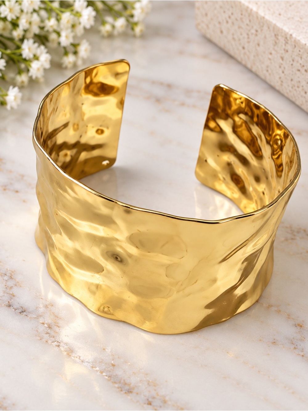 Hammered Gold-Tone Wide Cuff Bracelet
